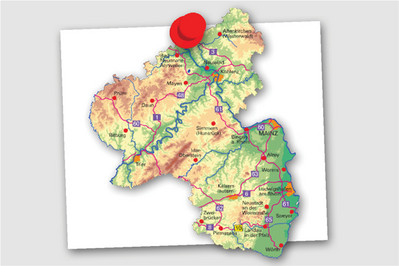 Kleine Rheinland-Pfalz-Karte mit Pin